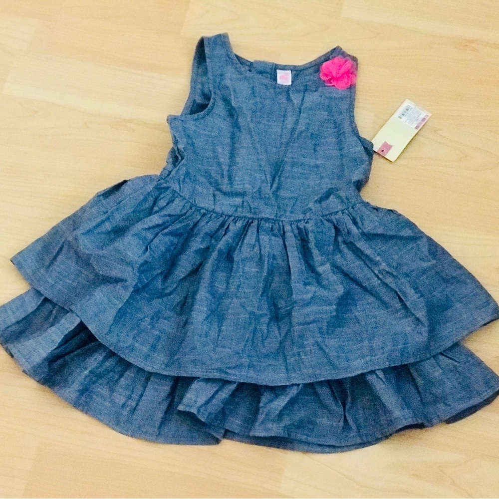 Girls 3T Stylish Blue  Kids Dress with Pink Accent